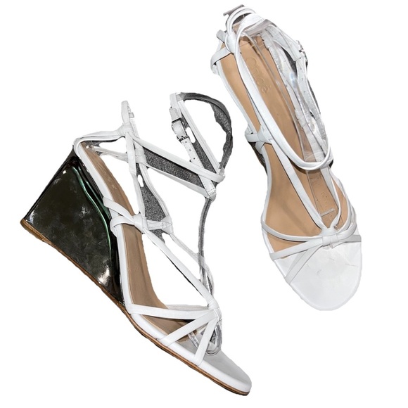 CHLOE Rebecca Sandals White Leather EU 39 Wedge Strappy Boho Silver Metallic New - Picture 5 of 12